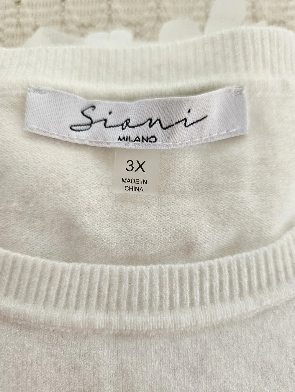 Sioni Off White Fuzzy Sweater Sheer Bubble Sleeves 3D Floral Top 3X